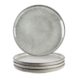 Henten Home 10 Inch Ceramic Dinner Plates, Porcelain Steak Plates Set of 4, Fluted Round Plates for Kitchen, Pasta, Salad Stonware Dishes, Scratch Resistant (Grey)