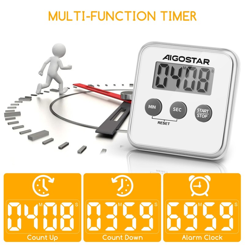 Aigostar Timer - Digital Kitchen Timer with Large LCD Display,