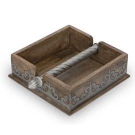 Wood and Metal Inlay Heritage Collection 7-Inch Square Napkin Holder