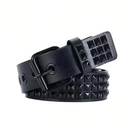 SNEPOO Black Studded Punk Rivet Belt with Bright Pyramid Studs for Men/Women, Black Studded, Fit Pant 27-32 inch