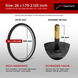Fincci Bicycle Inner Tube 26 Inch MTB Bicycle Inner Tube 26 Inch 26 x 1.75 x 1.95 x 2.00 x 2.10 with Schrader 48 mm Car Valve, Tubes for Mountain Bike, E Bike, Road Bike, Folding Bike