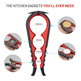 Jar Bottle Opener for Weak Hands,4 &5 in 1 Multi Function Non-Slip Can Lid Opener Tools with Silicone Jar Gripper Pad,Suitable for Seniors,Children and Arthritic Hands (Red)