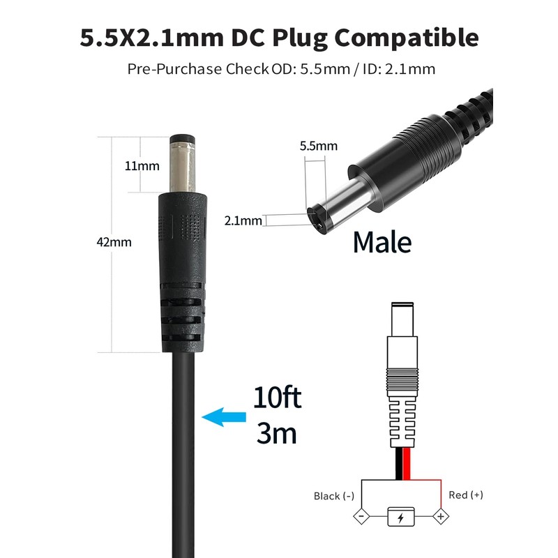 10FT Trail Camera Power Cord for Spypoint, Tactacam Reveal X