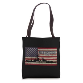 USS Buchanan DDG-14 Destroyer Ship USA American Flag Tote Bag