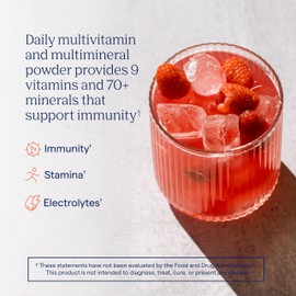 Trace Minerals Power Pak Multivitamin and Multimineral Packets - Electrolyte Support - 1200 mg Vitamin C plus 70+ Trace Minerals - Raspberry Flavor - 30 Packets