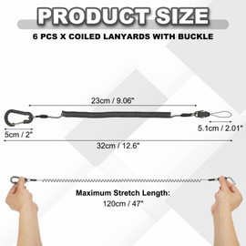 PATIKIL Coiled Lanyards with Buckle 47 Inch, 6 Pcs Retractable Safety Ring and Quick Release Detachable Buckle for Fishing Equipment Key Card Tool Tether Leash, Black