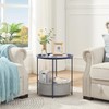 VECELO Round Side/End Table with Fabric Storage Basket，Metal Anti-Rust and