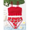 WDIRARA Girl's 2 Piece Set Watermelon Print Swimwear Smocked Ruffle