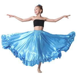 Long Mexican Folklorico Dance Skirt for Girls, Full Dancing Circle Ruffle Style, Sizes 8-12 Years (US, Alpha, One Size, Regular, Lakeblue)
