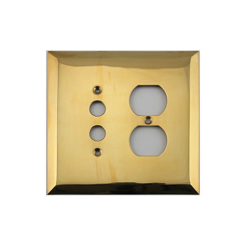 Jumbo Stamped Unlacquered Brass Two Gang Combo Wall Plate -