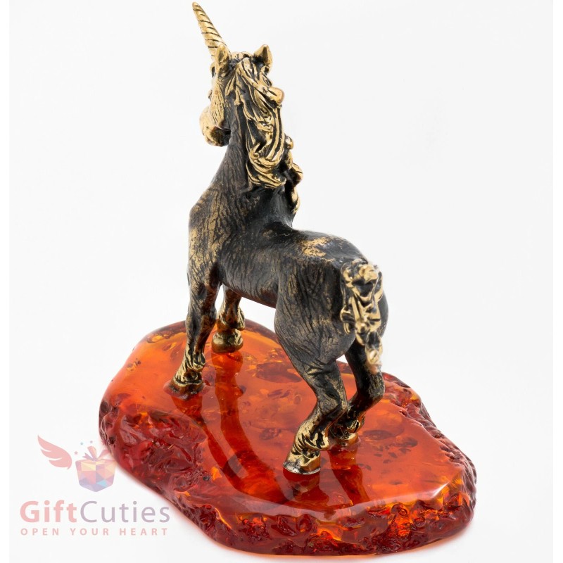 Solid Brass Amber Figurine of the Rainbow Unicorn Horse IronWork