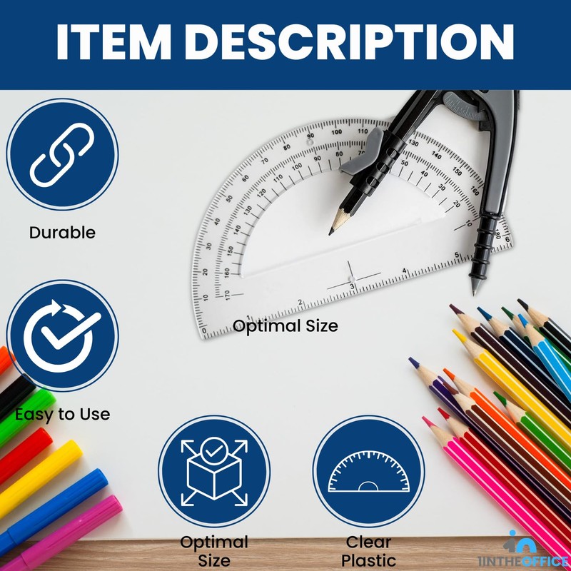 1InTheOffice Plastic Protractor 6 Inch, Protractor for Geometry, Clear Protractor,