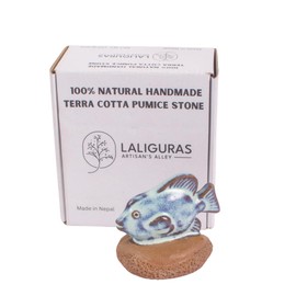 Laliguras Pumice Stone for Feet - Handcrafted 100% Natural Terracotta Foot Scrubber for Corn, Callus, Dry Dead Skin Removal - Exfoliating Rock for Feet/Hands - Relaxing Foot Care Tool (Fish Blue)