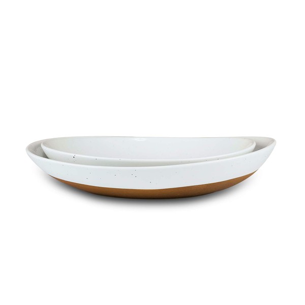 Mora Ceramic Large Serving Bowls- Set of 2 Oval Platters for Entertaining. Modern Kitchen Dishes for Dinner, Fruit, Salad, Turkey, etc. Oven, Dishwasher Safe, 110/80 oz, 16" / 14.6" - Vanilla White