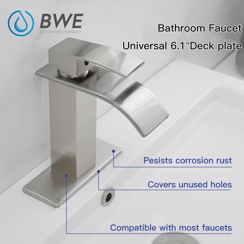 BWE 6" Brushed Nickel Faucet Hole Cover, Stainless Steel Rectangular