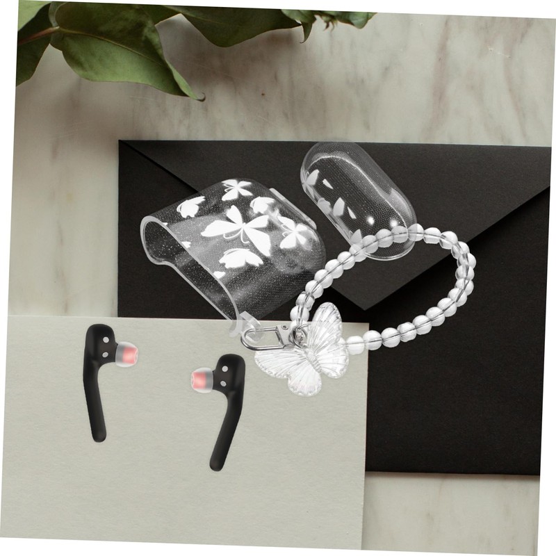 KONTONTY Earbuds Case Butterfly Beaded Chain Protective Shell for Stylish