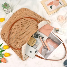 MAMUNU Crochet Tote Bag for Women, Summer Mesh Beach Bag, Aesthetic Knit Tote Bag Shoulder Handbag for Travel Vacation