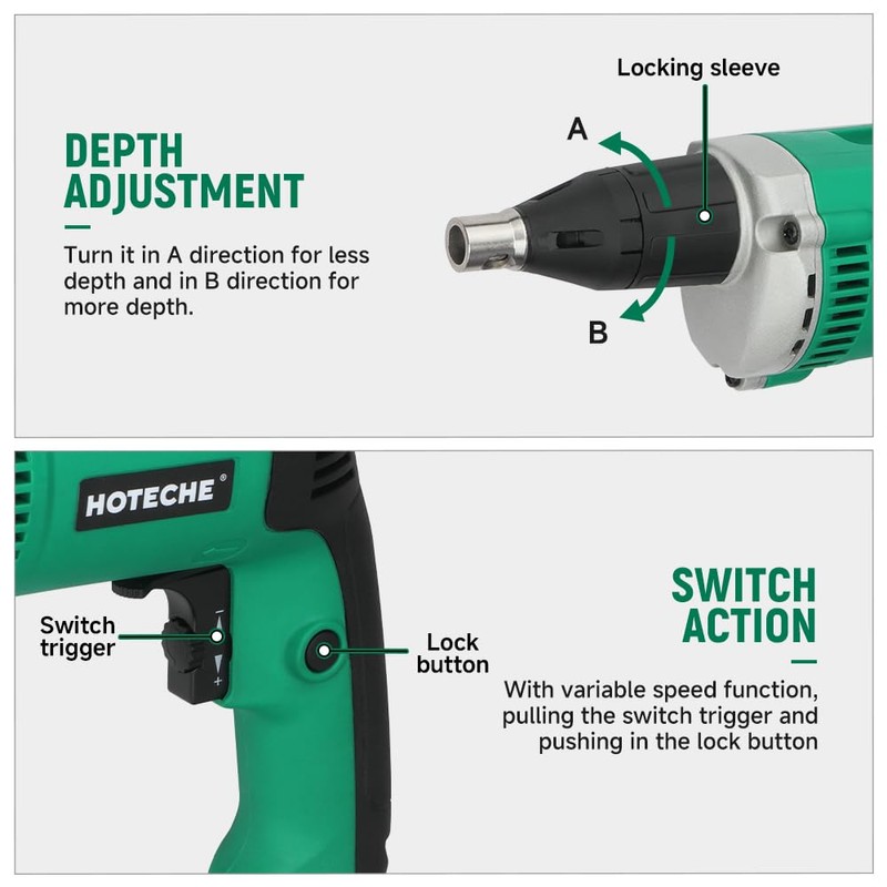 Hoteche 5-Amp Dry Wall Screw Driver, Electric Screwdriver with Variable