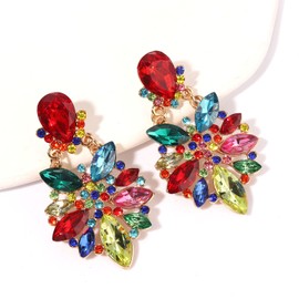 Vogueknock Mexican Earrings for Women Multi Marquise Stone Flower Dangle Earrings Carnival Holiday Earrings Cincode Mayo Festive Party Jewelry Gifts (Yellow Red Green Mexican)