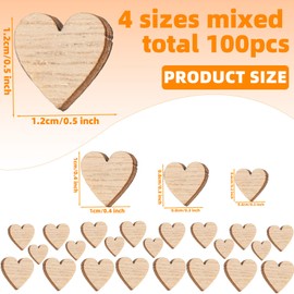 100pcs Wooden Hearts for Crafts, 0.2/0.3/0.4/0.5in Unfinished Mini Tiny Wood Hearts Small Blank Cutout Heart Shapes Sign Tags Ornaments for DIY Birthday Valentines Wedding Party Decorations