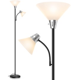 LEPOWER Floor Lamp, Standing Lamp Replaceable 3000K Energy-Saving, Lamp for Living Room with Adjustable Reading Light, Modern Bright Floor Lamp for Bedroom, Living Room, Office