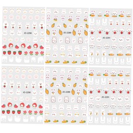 FRCOLOR 6sheets Bunny Nail Art Stickers Cute Rabbit Nail Decals for DIY Art for Home Use and Professional Design of Each Design