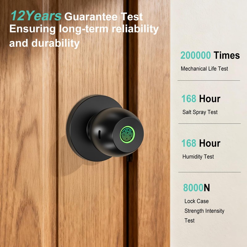 52HZ Fingerprint Door Knob with Lock, 3 in 1 Smart