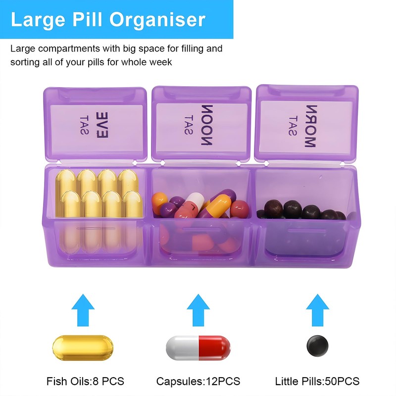 Pasking 2Pcs Large Pill Box Organiser - Weekly Pill Dispenser
