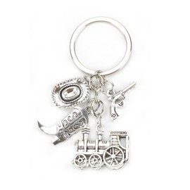 MUCOOS Cowboy Style Key Chain, Boot Hat Key Ring Accessories, Cute Keyring, Funny Keyring, Gifts for Boyfriend, Gifts for Special Friends, silver