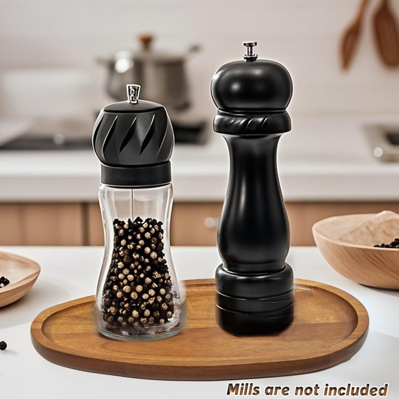 Caylielam Salt and Pepper Mill Holder Wood Tray, Kitchen Pepper