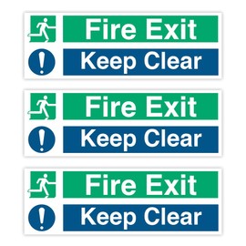 Pack of 3 Fire Exit Sign Fire Exit Keep Clear Sign Stickers Waterproof (300 x 100 mm) Fire Escape Sign Stickers Danger, Warning, Health & Safety Sign, Business Sign Papa Prints