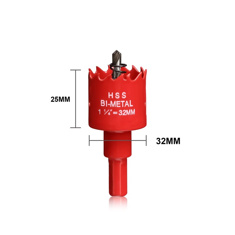 32mm Hole Saw for Wood, HSS Bi-Metal Hole Cutter for
