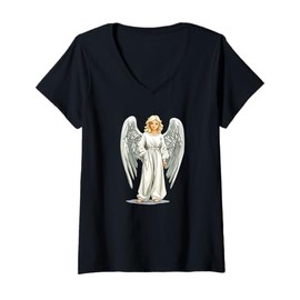 Womens Heavenly Angel in Cozy Pajamas for Sweet Dreams V-Neck T-Shirt