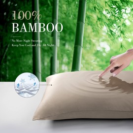 WishSmile Taupe Bamboo Cooling Pillowcases Queen Pillow Cases Set of 2 Breathable Cool Silky Soft Moisture Wicking for Hot Sleepers,Hair and Skin Friendly,2 Pack,20x30 inches