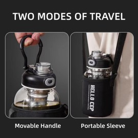 Glass Tea Tumbler with Infuser - 1500ML Large Glass Water Bottle with Sleeve, Tea Infuser Bottle with Lock Lid and Direct Drink Spout, Reusable Sports Water Bottle for Gym, Home, Outdoor, Leakproof