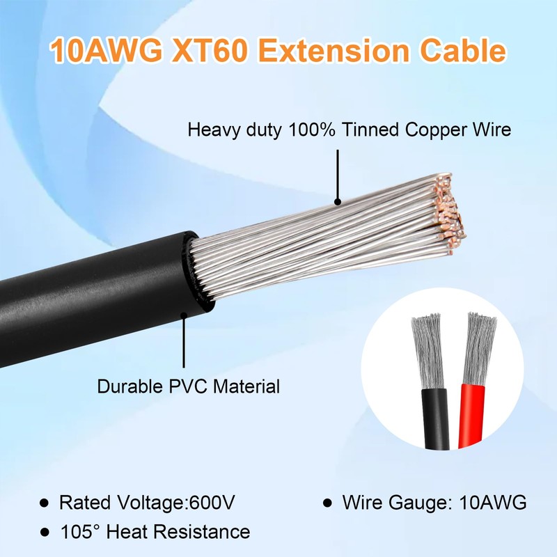 10AWG 10FT XT60 Solar Extension Cable 2 3 6 10