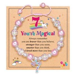 UPROMI 7 Year Old Girl Birthday Gifts, Valentines Day Christmas Gifts for 7 Year Old 7th Birthday Gift Ideas Decorations Unicorn Bracelet