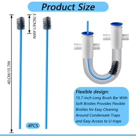 4 PCS Condensate Flexible Drain Brush, 15.7 in Nylon and PVC Drain Line Cleaning Brush, Keep Condensate Traps Clean, for AC Condensate Trap, Dirt Clean Condensate Drain Trap