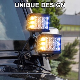 HOYUZA 4 Inch LED Pod Lights, Side Shooter LED Lights with Yellow& Blue Dual Color Strobe LED Cubes for Farm Tractor Plow Truck ATV UTV 4x4