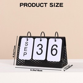 LELE LIFE Metal Perpetual Flip Calendar for Desk, Vintage Reusable Daily Standing Desk Calendar for Rustic Office Desktop Table Decor, Large Display, Black