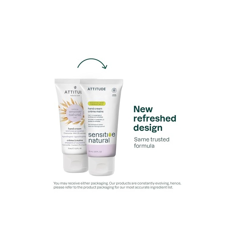 ATTITUDE Sensitive Skin, Hypoallergenic Soothing & Calming Hand Cream, Chamomile,