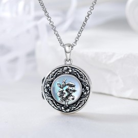 PELOVNY Mother's Day Gifts Birth Flower Locket Necklace Oxidation That Holds Pictures S925 Sterling Silver Photo Keep Memorial Necklace Locket Jewelry Gifts for Women - September