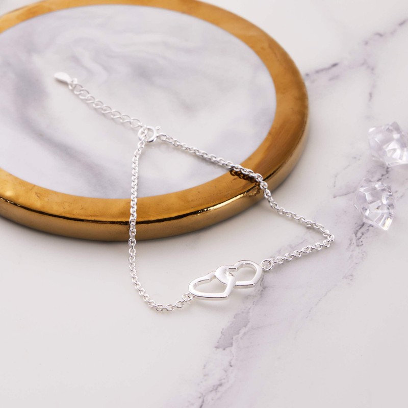 Philip Jones Sterling Silver Daughter Quote Heart Link Bracelet