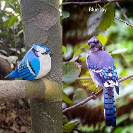 Hand Carved Bird Figurines, Hand-Painted Sculpted Wooden Birds, Wood Bird Sculptures for Home Decoration, Hand Crafted Life Like Bird Statues, Ideal Gifts for Bird Lovers (Blue Jay)