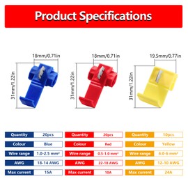 YIXISI 50 x Junction Connectors, Power Thieves Quick Connectors, Cable Junction Quick Connectors, Clamp Connectors, Quick Connectors, Red, Blue, Yellow