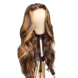 AiPliantfis Body Wave Human Hair Wig Blonde Real Hair Women's 4x4 Lace Glueless Wig Wear and Go P427 Highlight Blonde Pre Plucked 150% Density Unprocessed Brazilian Remy Hair 30 Inches (76 cm)
