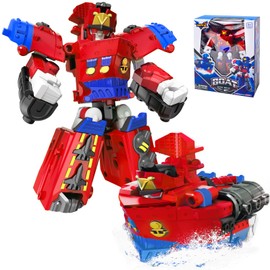 Tcvents transforming Toys for Kids, transforming Robot Toy Set, Robot Ship Toys for 5 6 7 8 9 Years Old Boys Girls Birthday Gift (Red)