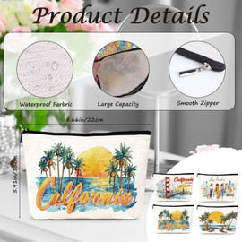 Luvsweets California Travel Essentials Gifts - 4Pcs California Souvenirs Makeup Bags with Zipper, City Trip Vacation Cosmetic Toiletry Pouch for Women Girls Besties Friends Birthday Christmas Gifts