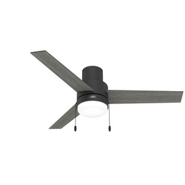 Hunter Fan 52 inch Low Profile Matte Black Finish Indoor Ceiling Fan with LED Light and Pull Chain, Holiday Gift for Bedroom, Living Room, Dining Room, Kitchen, Office (Renewed)
