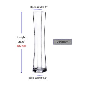 WGV Tall Masterpiece Glass Vase, 4.5" W x 25.6" H, (Multiple Sizes Choices) Clear Large Block Gathering Concaved Floral Centerpiece, Wedding Event Home Decor, 1 Piece (VXV0426)